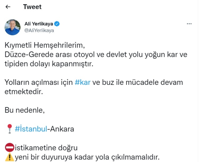 İstanbul-Ankara yolu araç trafiğine kapatıldı