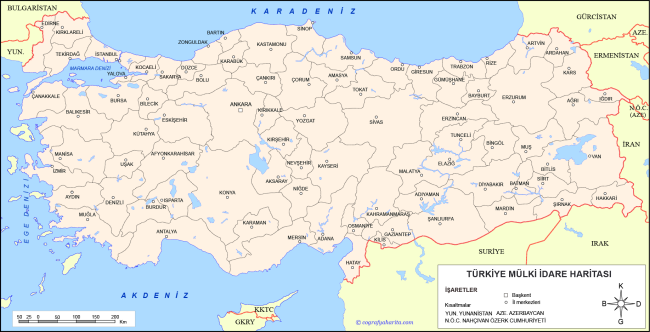 Türkiye Haritası (Siyasi): Renkli Türkiye'nin İlleri Haritası, Şehir İsimleri Listesi