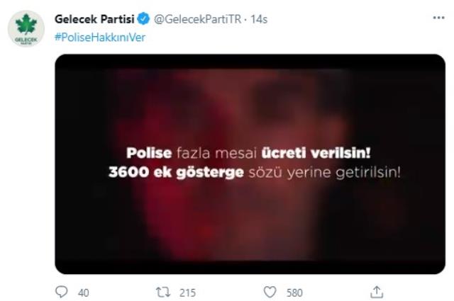 Gelecek Partisi'nden hükümete 3600 ek gösterge göndermesi! "Polise hakkını ver" etiketiyle görüntü paylaştılar