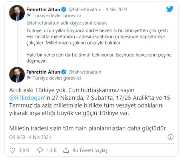 "Hala darbelerden medet umuyorlar" İletişim Başkanı Fahrettin Altun'dan Açıklama