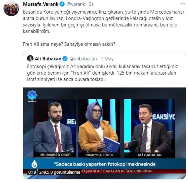 Ali Babacan'ın 'Fren Ali' Sözlerine Bakan Varank'dan: Kore yemeği yiyemeyince kriz çıkaran kimdi?