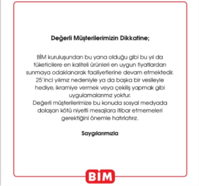 BİM'den vatandaşlara dolandırıcılık uyarısı: 25'nci yıl nedeniyle toplumsal medyada dolaşan kampanyalar gerçek değil