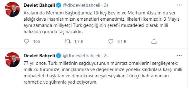 MHP'nin 3 Mayıs'ı Milliyetçiler Günü olarak kutlamasının akabinde tüm gözlerin çevrildiği Bahçeli'den açıklama geldi