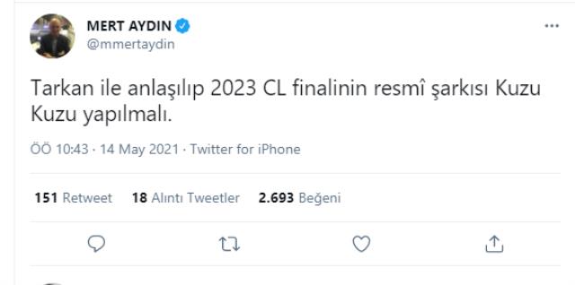 Tarkan'ın 'Kuzu Kuzu' isimli müziğinin Devler Ligi finalinde çalması için kampanya başladı