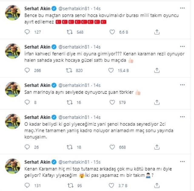 Eski milli futbolcu Serhat Akın, Şenol Güneş ve Kenan Karaman'a demediğini bırakmadı