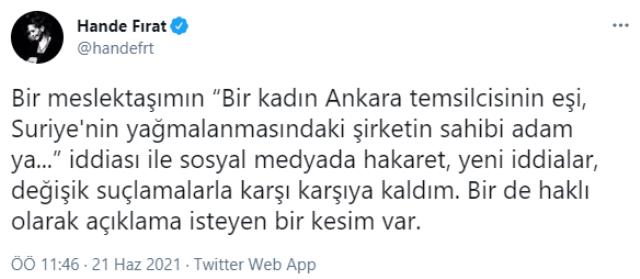 Hande Fırat'tan, gazeteci Serdar Akinan'ın Suriye'nin yağmalanmasına yönelik iddialarına yanıt: Eşimin durumu zaten iyi