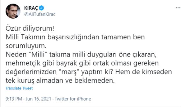Milli takımın Galler yenilgisinin ardından Kıraç'tan dikkat çeken paylaşım: Özür dilerim, sorumlusu benim