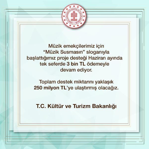 Son dakika haber | Kültür ve Turizm Bakanlığından müzik emekçilerine 3 bin TL destek