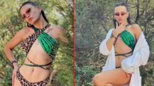 Ünlü oyuncu Serenay Sarıkaya, leopar desenli mayosuyla poz verdi