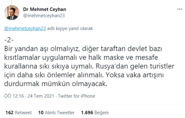 Prof. Dr. Mehmet Ceyhan aktif vaka sayısıyla ilgili flaş açıklama