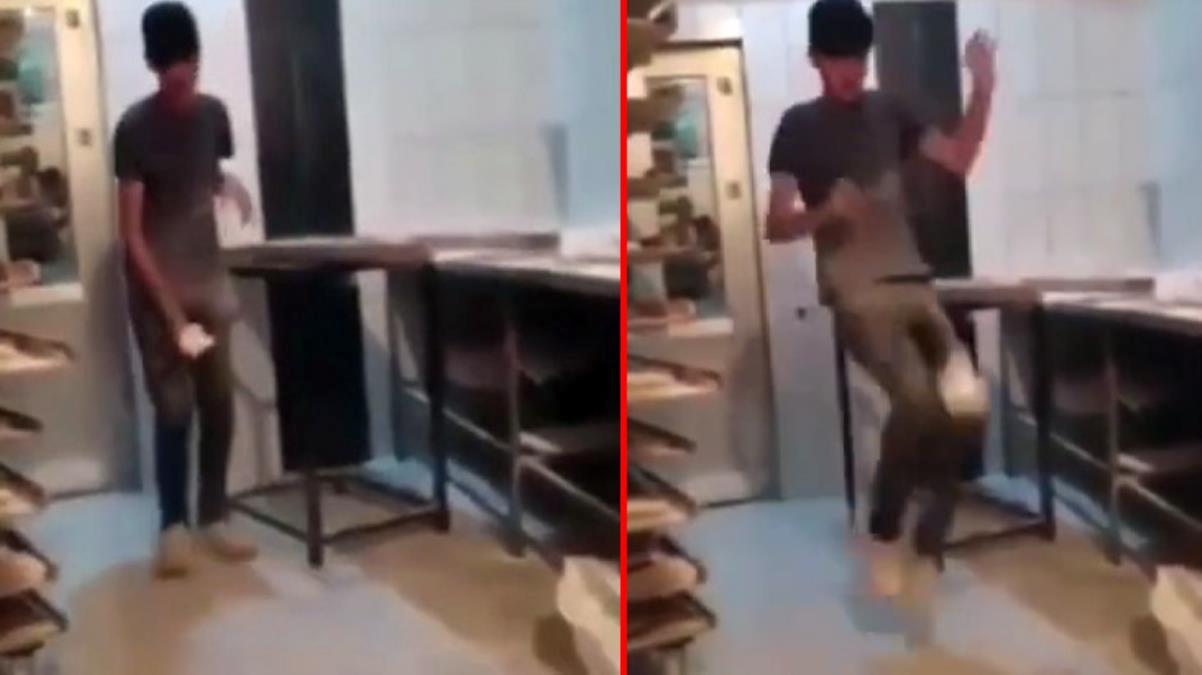 Bu görüntülere Mide Dayanmaz! Fırın Çalışanı, Ekmek Hamuru ile Top Oynadı