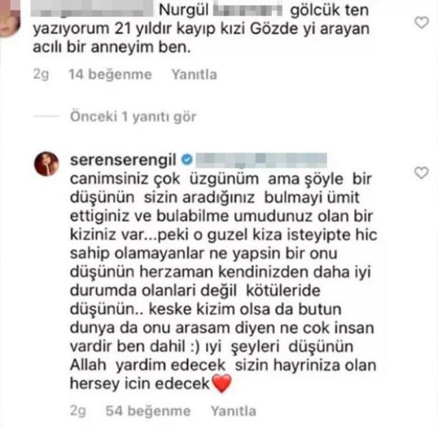 Seren Serengil, kızını arayan takipçisinin yorumuna verdiği yanıtla tepki topladı