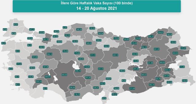 İllere göre 14-20 Ağustos haftalık vaka sayıları tablosu açıklandı