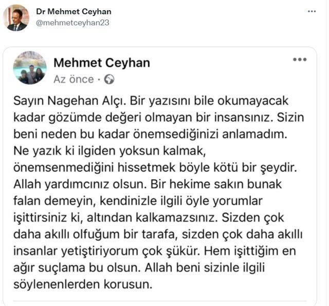 Prof. Dr. Mehmet Ceyhan Nagehan Alçı'ya çok sert şekilde konuştu