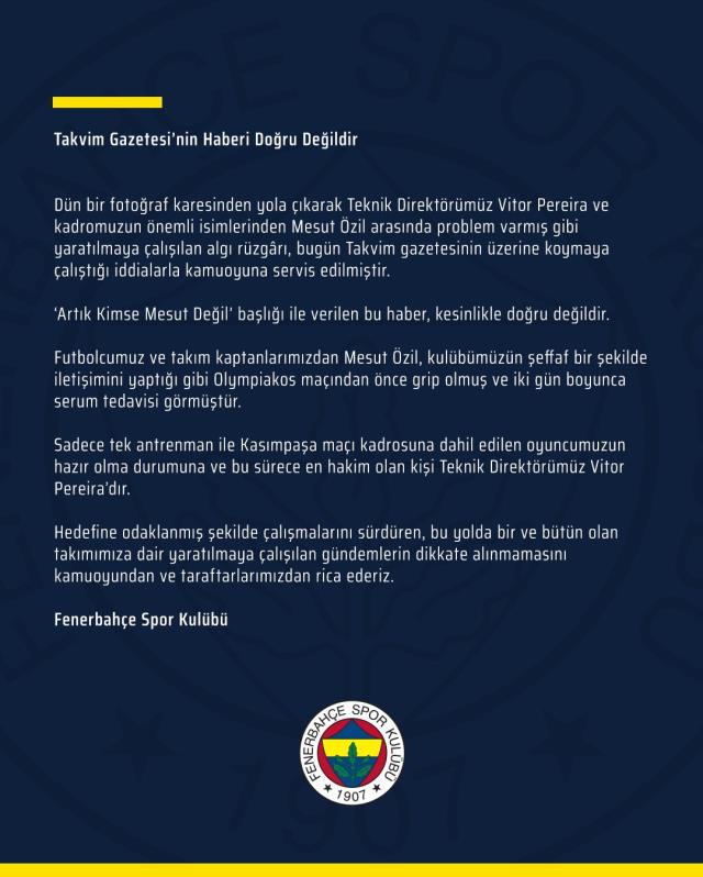 Fenerbahçe, Mesut Özil'in ayrılık kararı aldığı iddialarına cevap verdi: Doğru değil