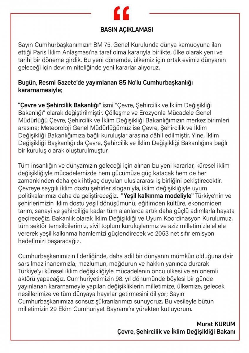 Murat Kurum’dan bakanlıktaki isim değişikliğine ilişkin açıklama