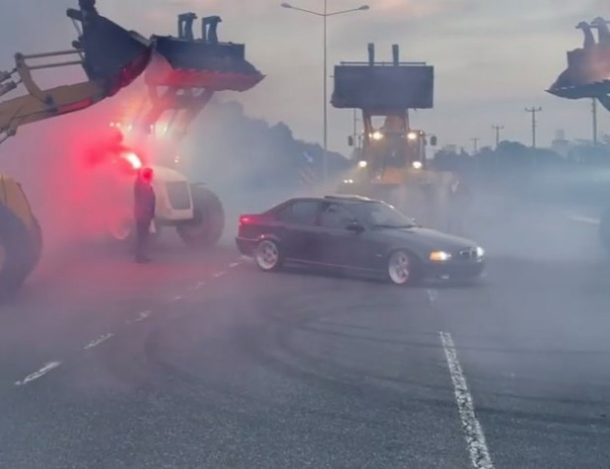 Ordu'da drift atan sürücü ve yolu kapatan kepçe sürücülerine 14 bin lira ceza