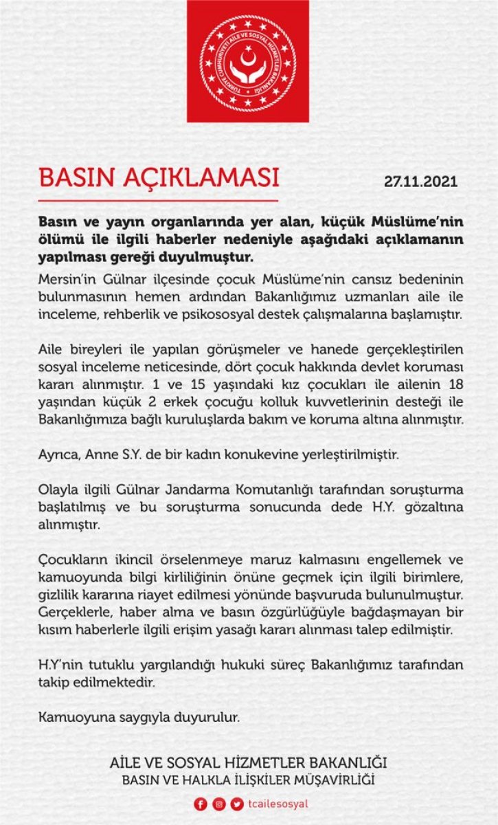 Aile ve Sosyal Hizmetler Bakanlığı'ndan 'Müslüme' açıklaması