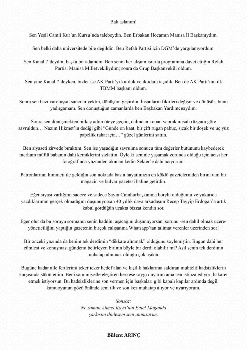 Bülent Arınç'tan Ahmet Hakan'ın yazısına cevap: Bak aslanım