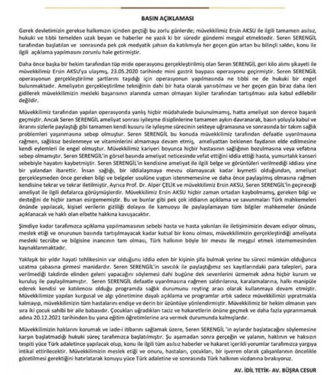 Seren Serengil’in eski doktorundan açıklama geldi