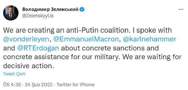 Ukrayna lideri Zelenski'den Anti-Putin koalisyonu paylaşımı! Cumhurbaşkanı Erdoğan'la da görüştü