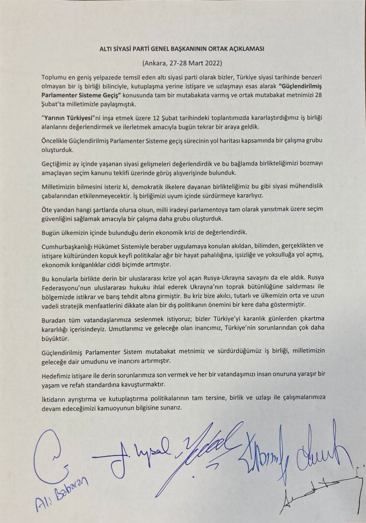 6 parti lideri: 'İş birliğine devam' dedi