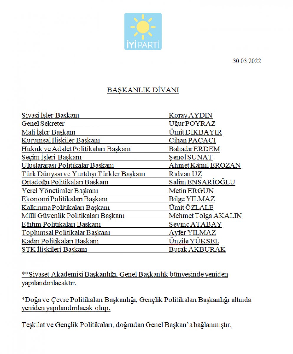 İyi Parti'de görev değişimi