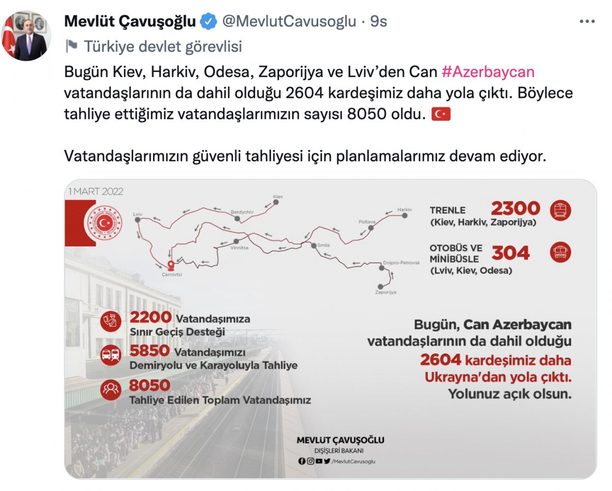 Ukrayna seferberliği: 8 bin 50 Türk vatandaşı tahliye edildi