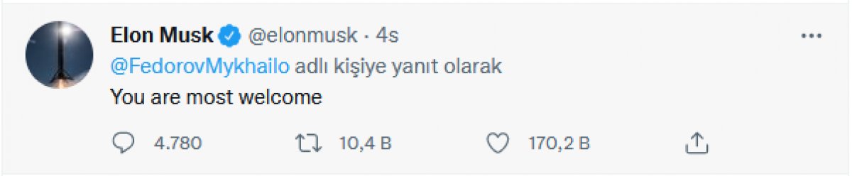 Ukrayna'dan Elon Musk'a, Starlink teşekkürü