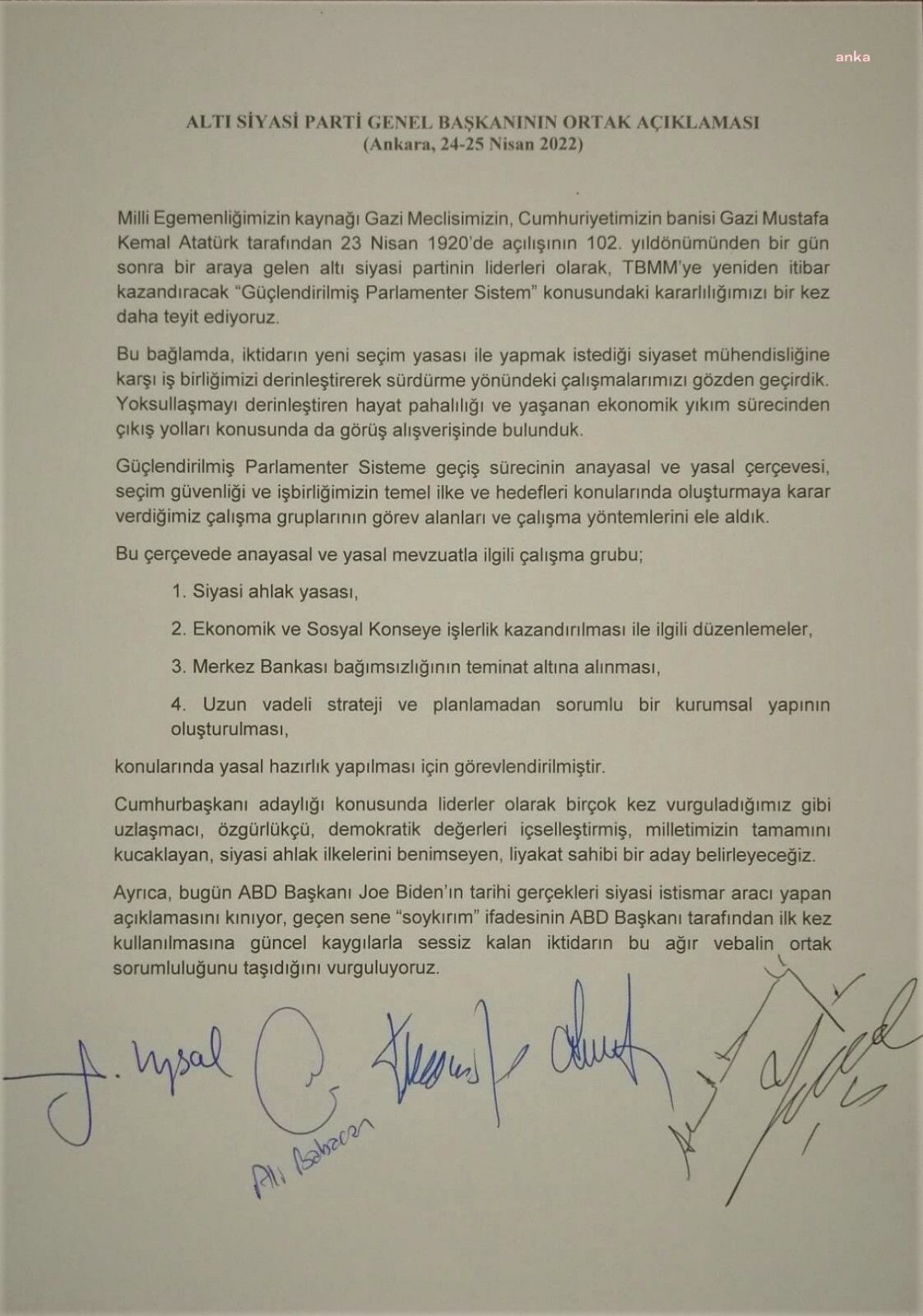 6 siyasi parti liderinden üçüncü ortak açıklama