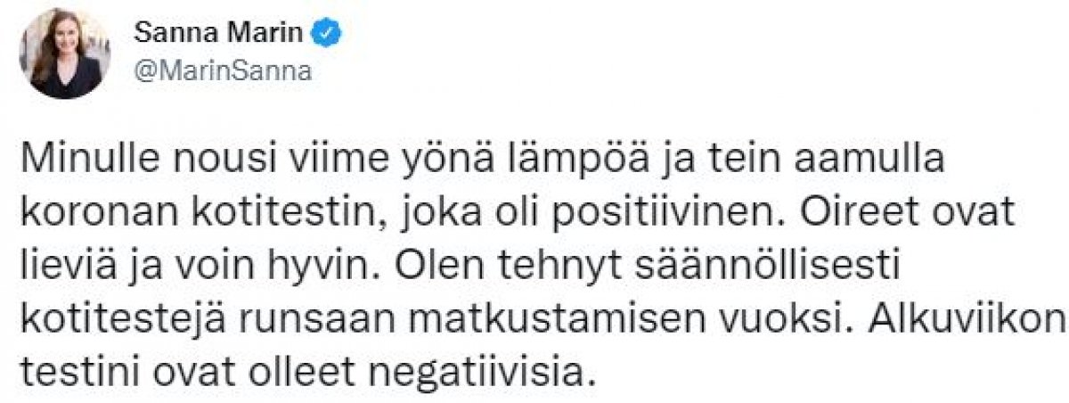 Finlandiya Başbakanı Marin'in koronavirüs testi pozitif çıktı