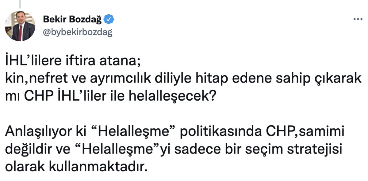 Bakan Bozdağ: CHP, İHL'liler ile böyle mi helalleşecek