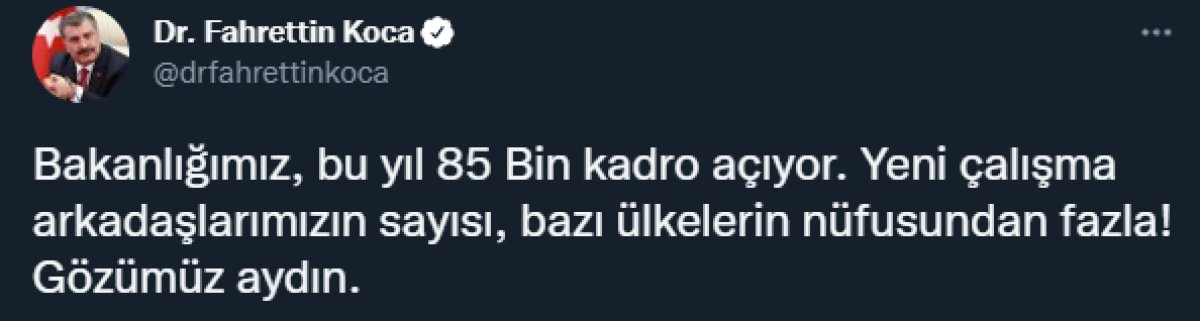 Fahrettin Koca: Bakanlığımız, bu yıl 85 bin kadro açıyor