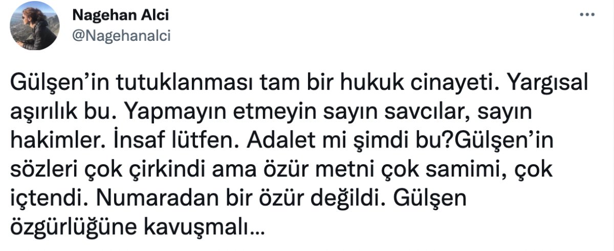 Gülşen'e bir destek de Gazeteci Nagehan Alçı'dan geldi