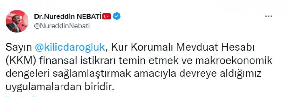Nureddin Nebati'den Kemal Kılıçtaroğlu'na KKM yanıtı