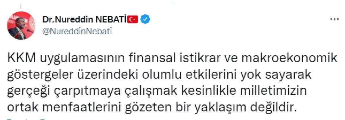 Nureddin Nebati'den Kemal Kılıçtaroğlu'na KKM yanıtı