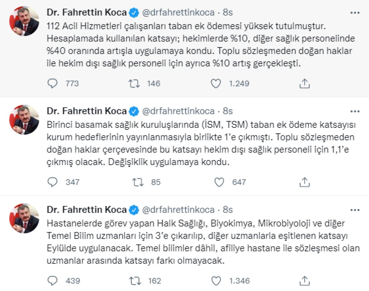 Bakan Koca: Uzman sağlık personeli arasında katsayı farkı olmayacak