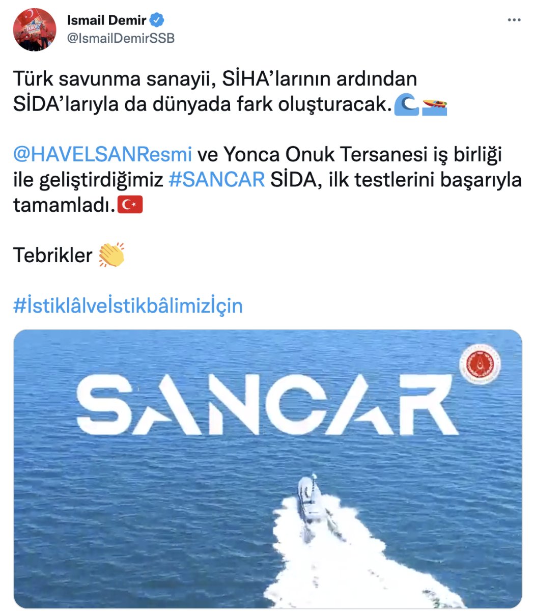 İsmail Demir: Sancar SİDA, ilk testlerini başarıyla tamamladı