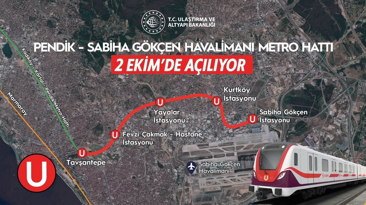 Pendik-Sabiha Gökçen Havalimanı metrosu 2 Ekim'de açılacak