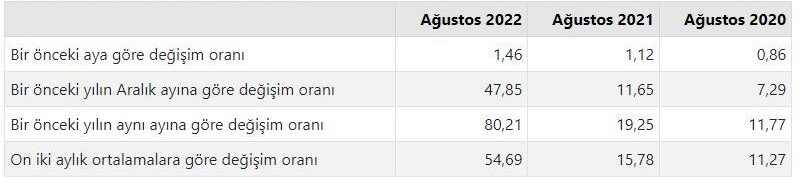 Tüketici fiyat endeksi (TÜFE) yıllık %80,21, aylık %1,46 oldu