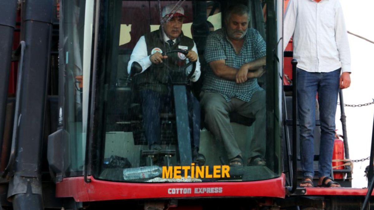 Vahit Kirişci biçerdövere binip pamuk hasat etti