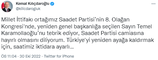 Kılıçdaroğlu ve Akşener, Karamollaoğlu’nu tebrik etti