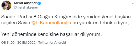 Kılıçdaroğlu ve Akşener, Karamollaoğlu’nu tebrik etti