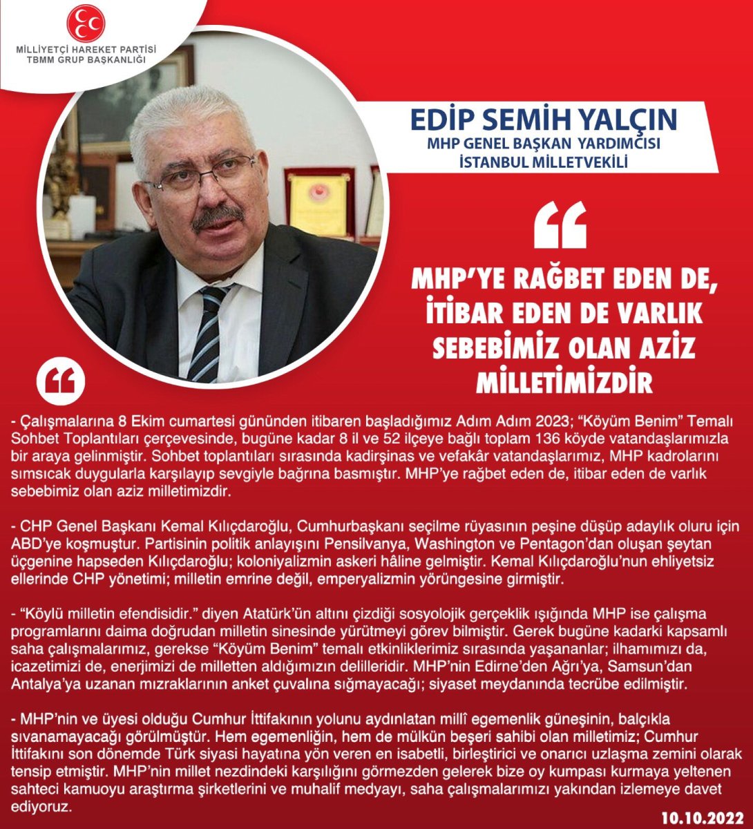 MHP'li Semih Yalçın'dan Cumhur İttifakı ve anket açıklaması