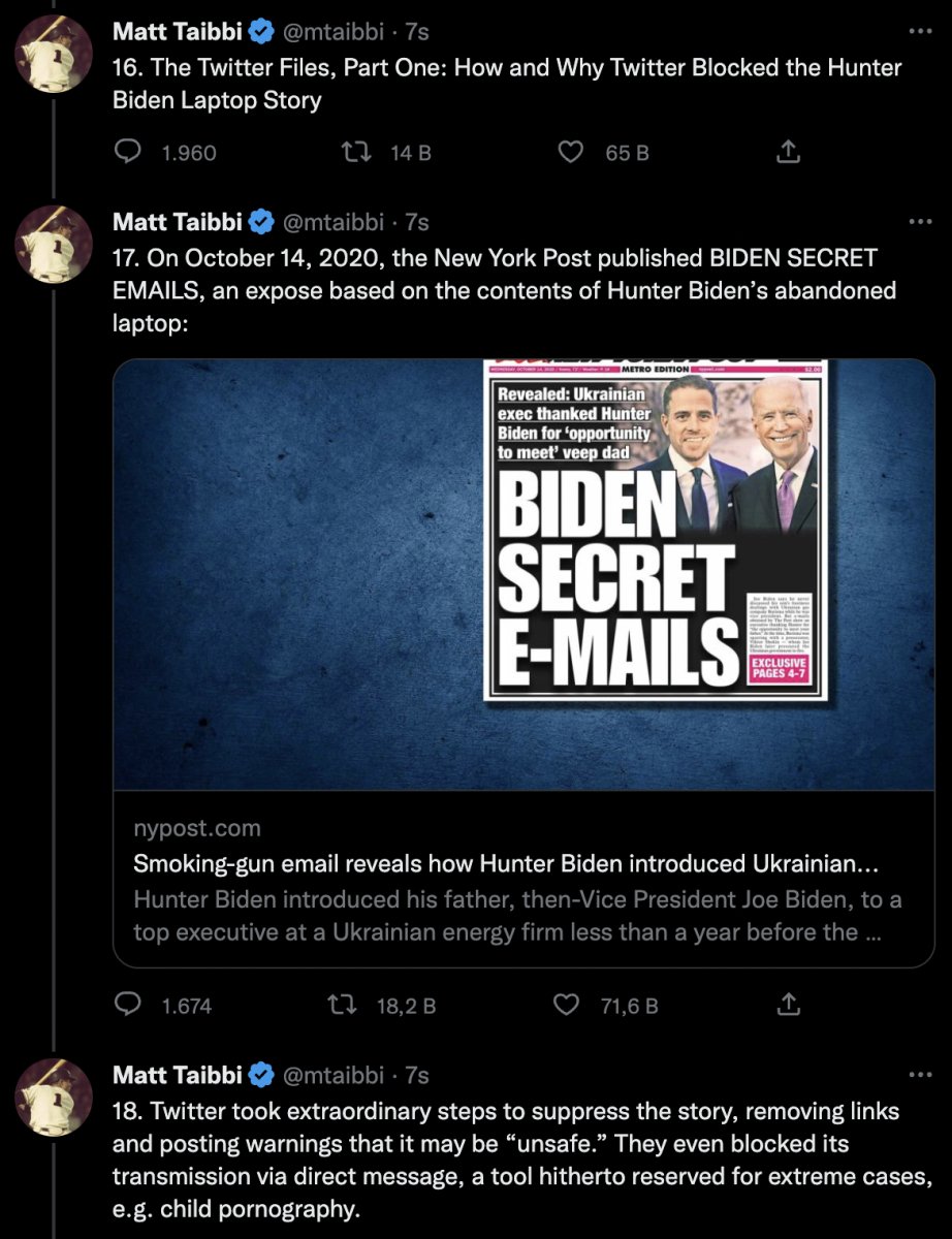 Elon Musk, Twitter'ın Hunter Biden sansürünü ifşaladı