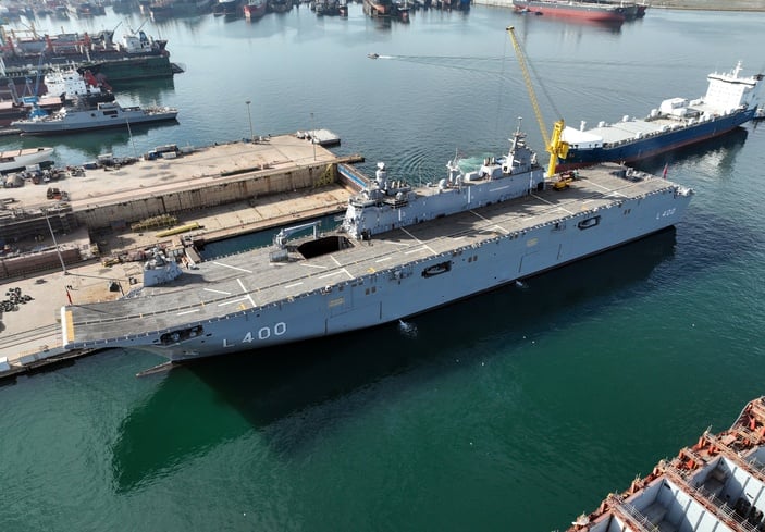 Türkiye'nin ilk uçak gemisi TCG Anadolu, havadan görüntülendi