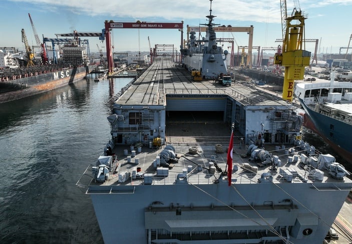 Türkiye'nin ilk uçak gemisi TCG Anadolu, havadan görüntülendi