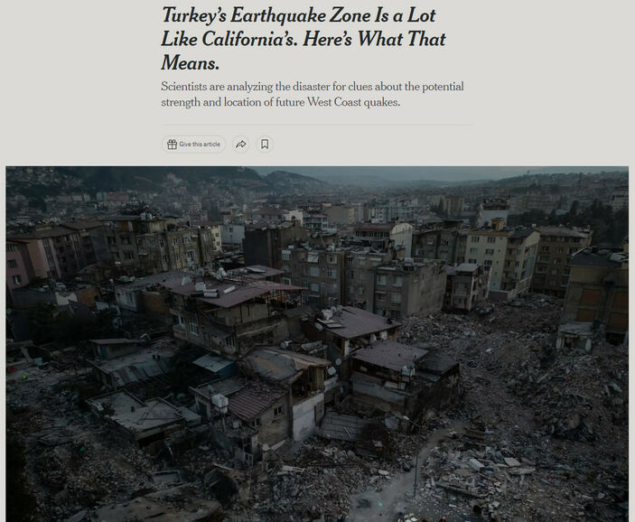 New York Times: Türkiye'nin deprem bölgesi, Kaliforniya'ya çok benziyor
