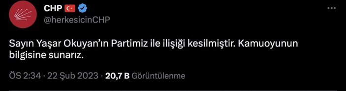 Yaşar Okuyan, CHP'den ihraç edildi