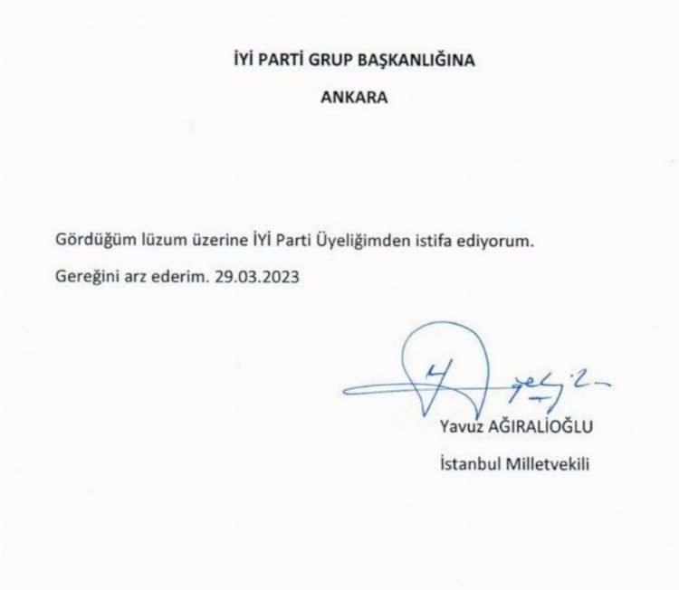 Ağıralioğlu 'gördüğü lüzum üzerine' istifa etti